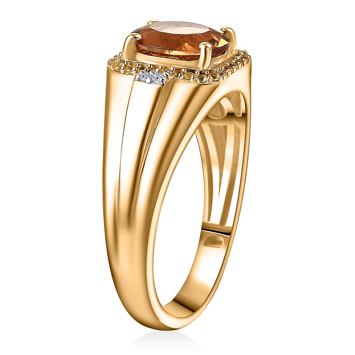 Premium Marialite, Yellow Sapphire and Luxuriant Lab Grown Diamond (G-H, SI) Mens Ring in 18K Vermeil YG Over Sterling Silver (Size 10.0) 1.85 ctw image number 2