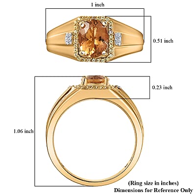 Marialite, Yellow Sapphire, Lab Grown Diamond Men's Ring in 18K Vermeil YG Over Sterling Silver 1.85 ctw (Size 10.0)