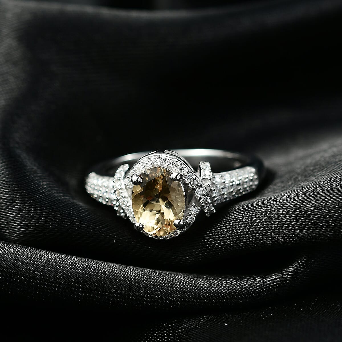 Marialite, Moissanite Art Deco Halo Ring in Rhodium Over Sterling Silver 1.60 ctw (Size 5.0) image number 1