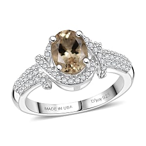 D'Joy Premium Marialite and Moissanite 1.60 ctw Art Deco Halo Ring in Rhodium Over Sterling Silver (Size 7.0)