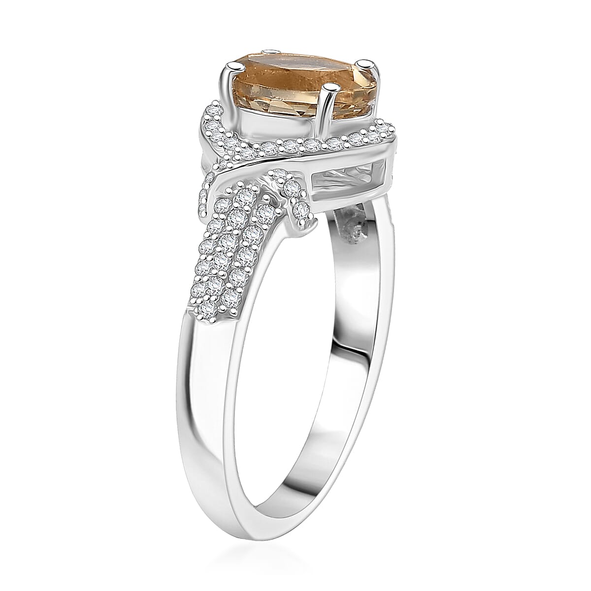 D'Joy Premium Marialite and Moissanite 1.60 ctw Art Deco Halo Ring in Rhodium Over Sterling Silver (Size 7.0) image number 3