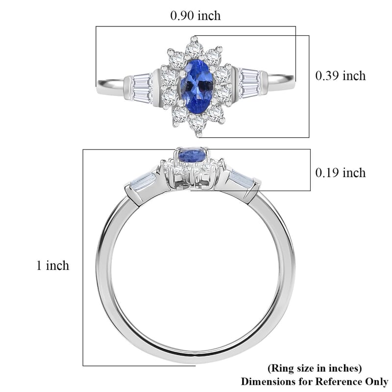 D'Joy AAA Tanzanite, Moissanite Starburst Ring in Rhodium Over Sterling Silver 0.65 ctw (Size 10.0)