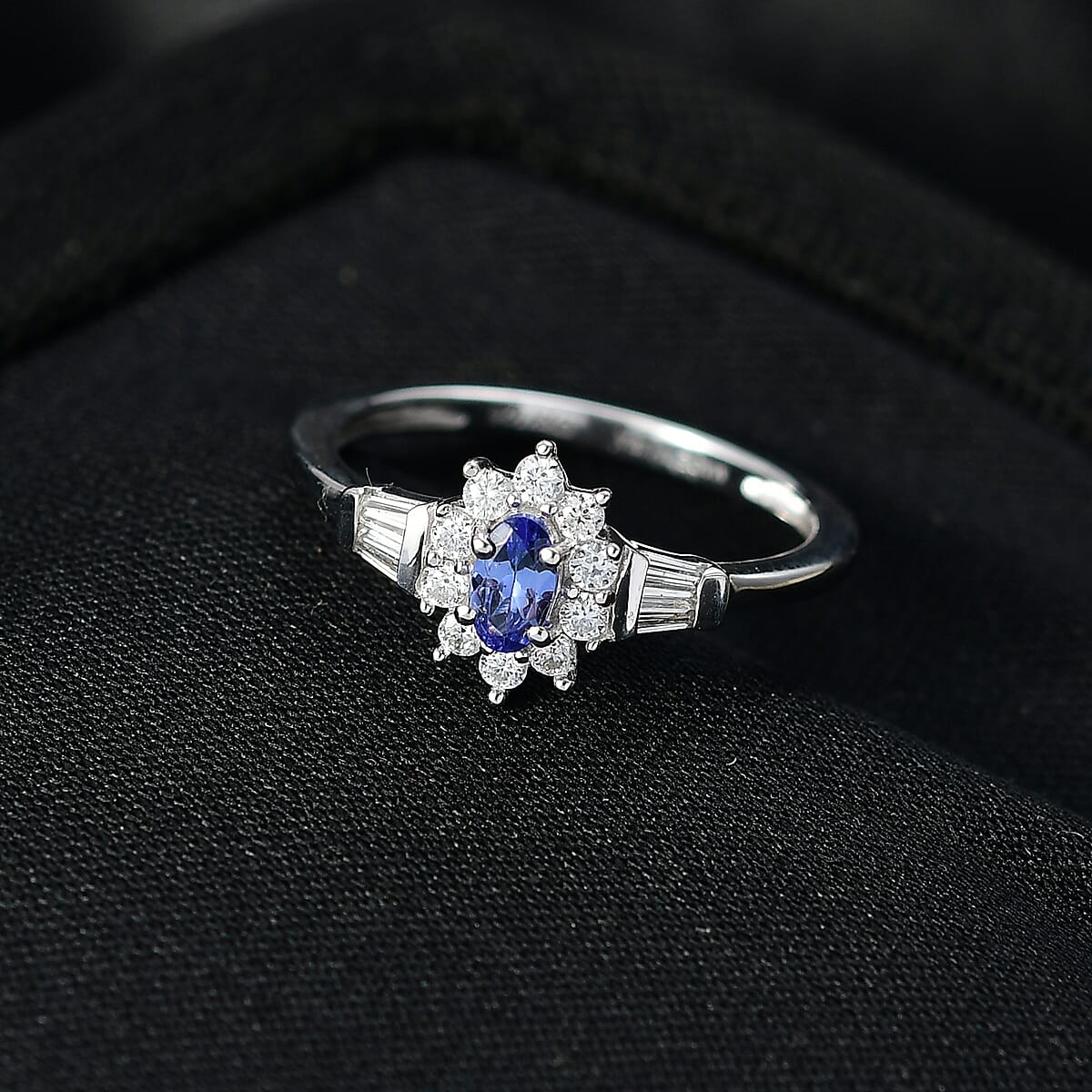 D'Joy AAA Tanzanite, Moissanite Starburst Ring in Rhodium Over Sterling Silver 0.65 ctw (Size 8.0) image number 1