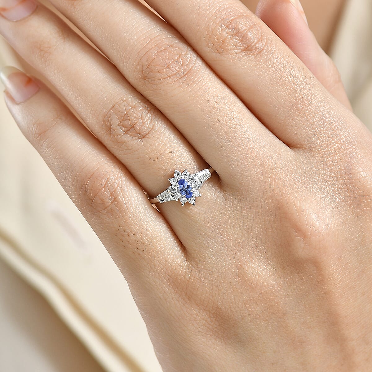 D'Joy AAA Tanzanite, Moissanite Starburst Ring in Rhodium Over Sterling Silver 0.65 ctw (Size 8.0) image number 2