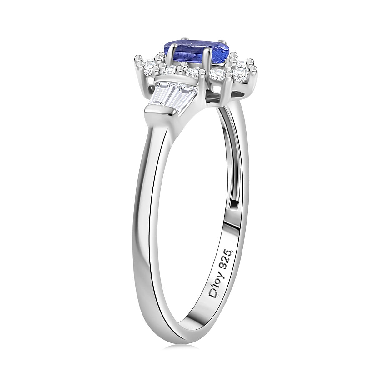D'Joy AAA Tanzanite, Moissanite Starburst Ring in Rhodium Over Sterling Silver 0.65 ctw (Size 8.0)