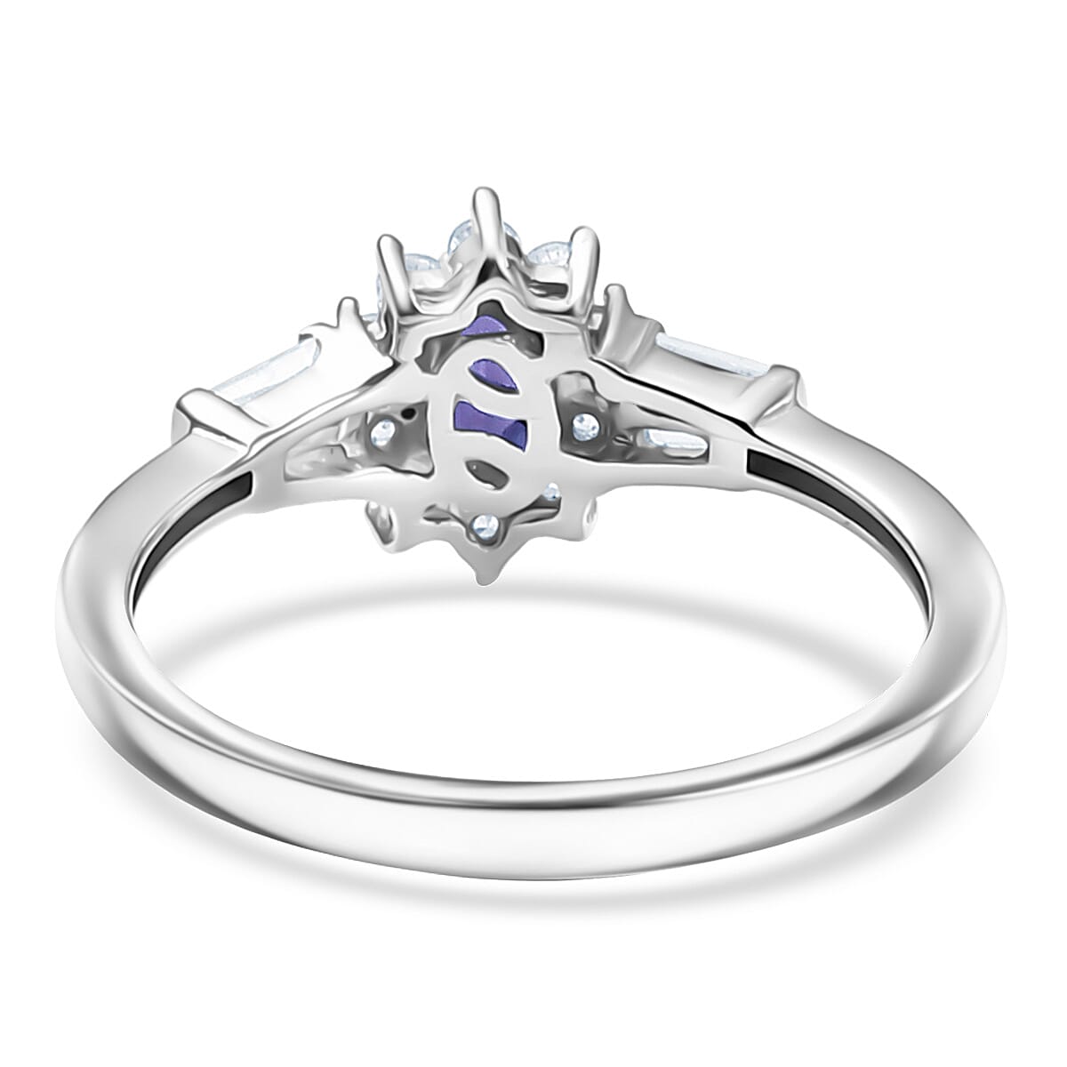 D'Joy AAA Tanzanite, Moissanite Starburst Ring in Rhodium Over Sterling Silver 0.65 ctw (Size 8.0)