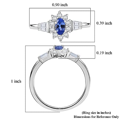 D'Joy AAA Tanzanite, Moissanite Starburst Ring in Rhodium Over Sterling Silver 0.65 ctw (Size 8.0)