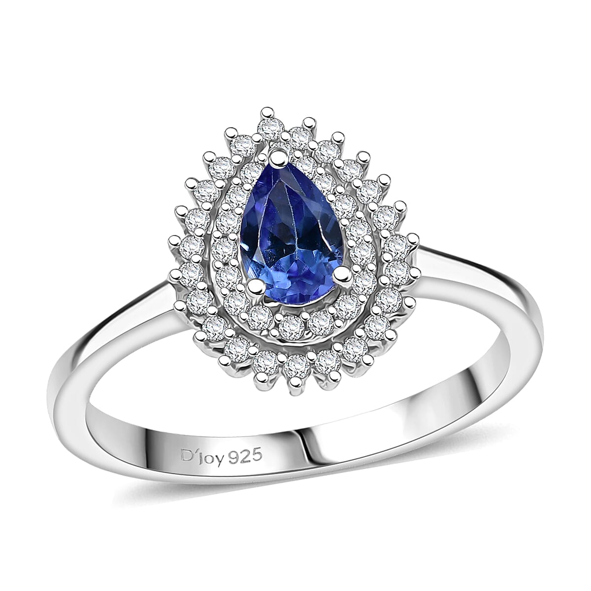 D'Joy AAA Tanzanite and White Zircon 0.80 ctw Twilight Drop Ring in Rhodium Over Sterling Silver (Size 10.0) image number 0