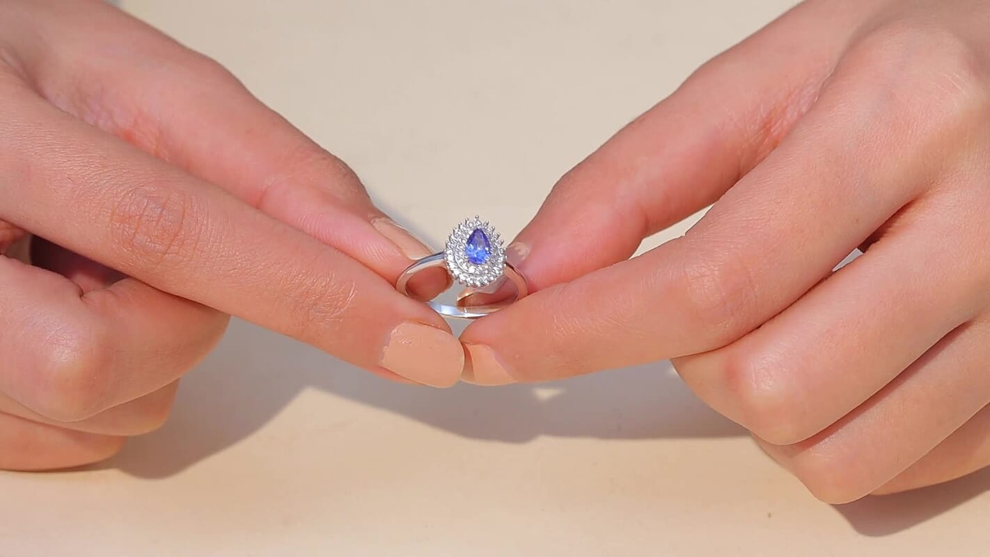 D'Joy AAA Tanzanite, White Zircon Ring in Rhodium Over Sterling Silver (Size 10.0) 0.80 ctw