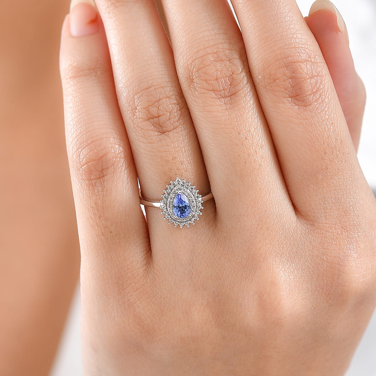 D'Joy AAA Tanzanite and White Zircon 0.80 ctw Twilight Drop Ring in Rhodium Over Sterling Silver (Size 10.0) image number 2