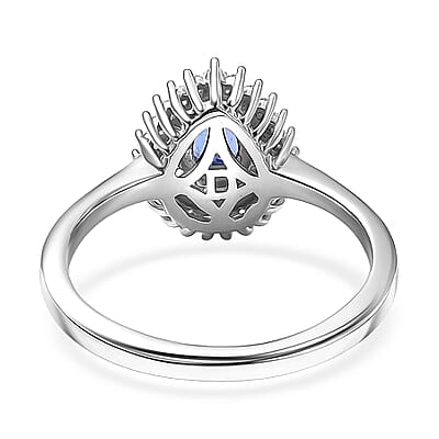 D'Joy AAA Tanzanite, White Zircon Drop Ring in Rhodium Over Sterling Silver 0.80 ctw (Size 10.0)