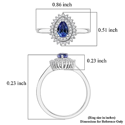 D'Joy AAA Tanzanite, White Zircon Drop Ring in Rhodium Over Sterling Silver 0.80 ctw (Size 10.0)