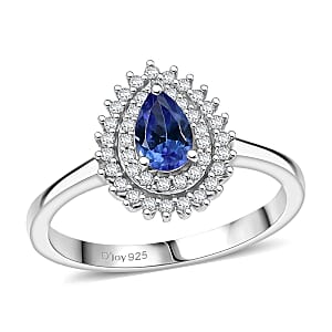 D'Joy AAA Tanzanite and White Zircon 0.80 ctw Twilight Drop Ring in Rhodium Over Sterling Silver (Size 6.0)