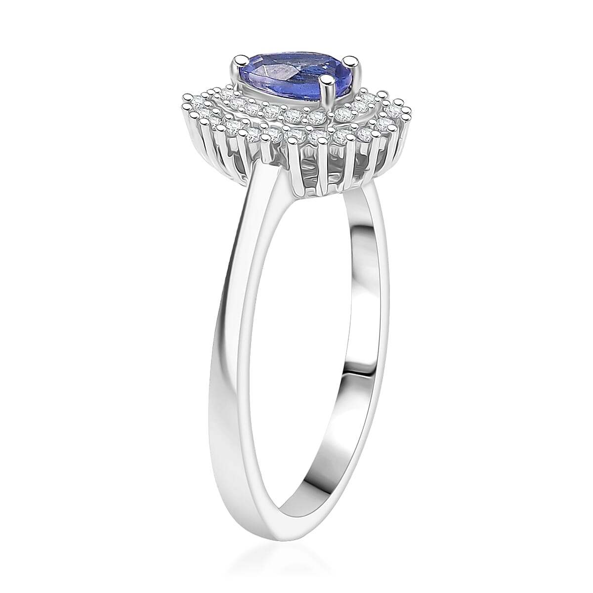 D'Joy AAA Tanzanite and White Zircon 0.80 ctw Twilight Drop Ring in Rhodium Over Sterling Silver (Size 8.0) image number 3