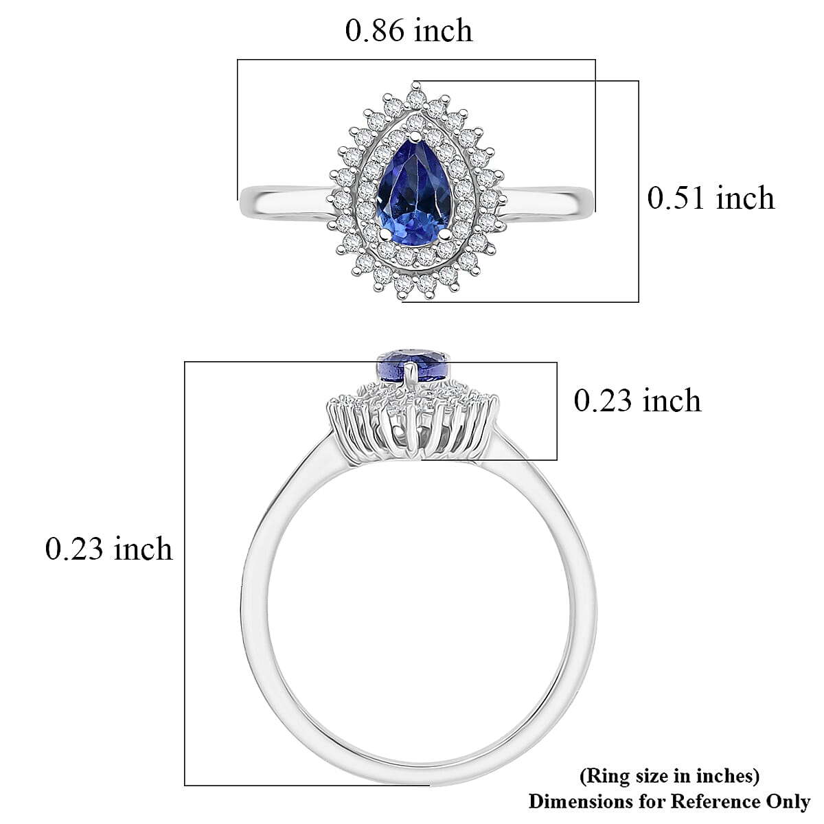 D'Joy AAA Tanzanite and White Zircon 0.80 ctw Twilight Drop Ring in Rhodium Over Sterling Silver (Size 8.0) image number 5