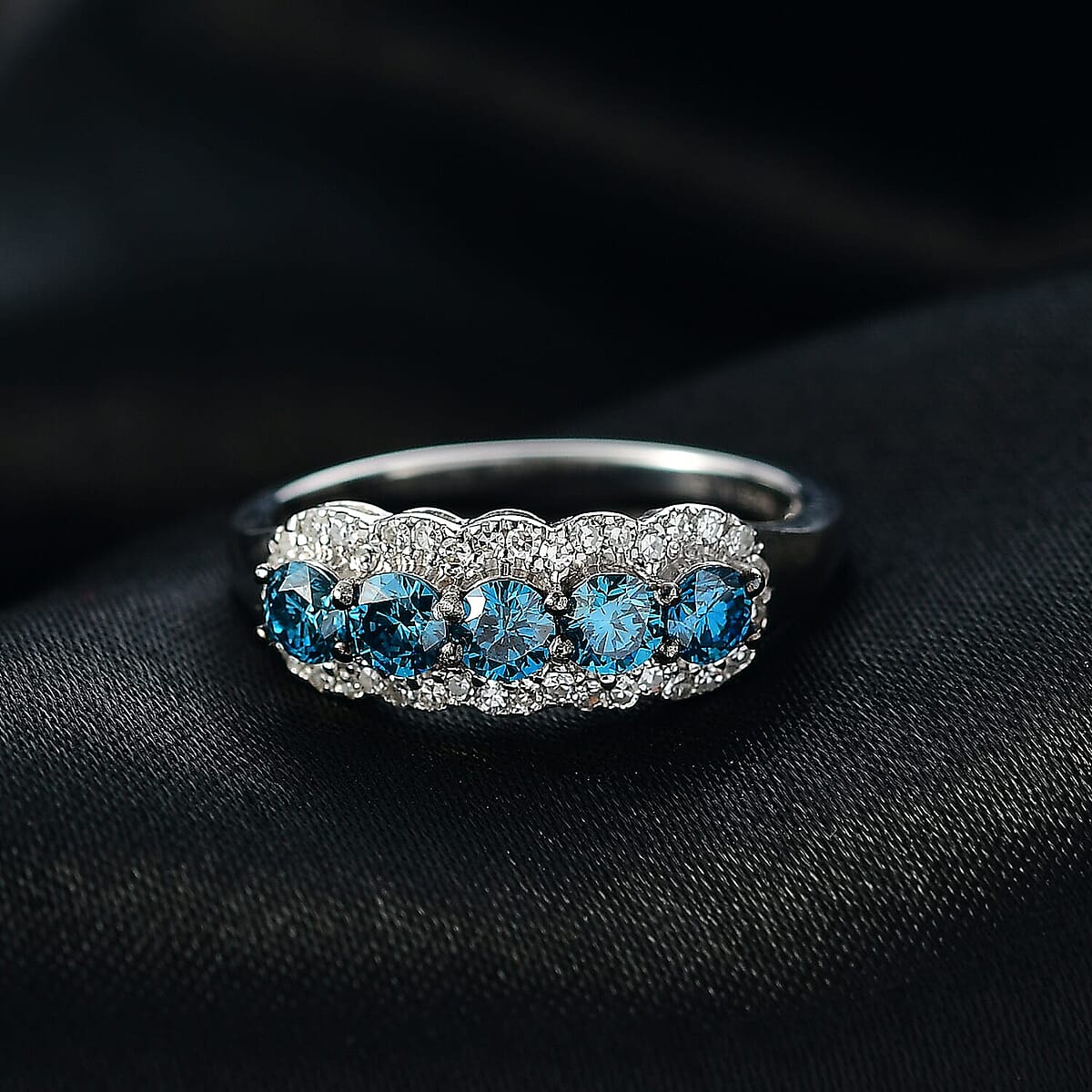 Luxuriant Lab Grown Blue Diamond, White Diamond Ring in Rhodium Over Sterling Silver 1.00 ctw (Size 10.0) image number 1