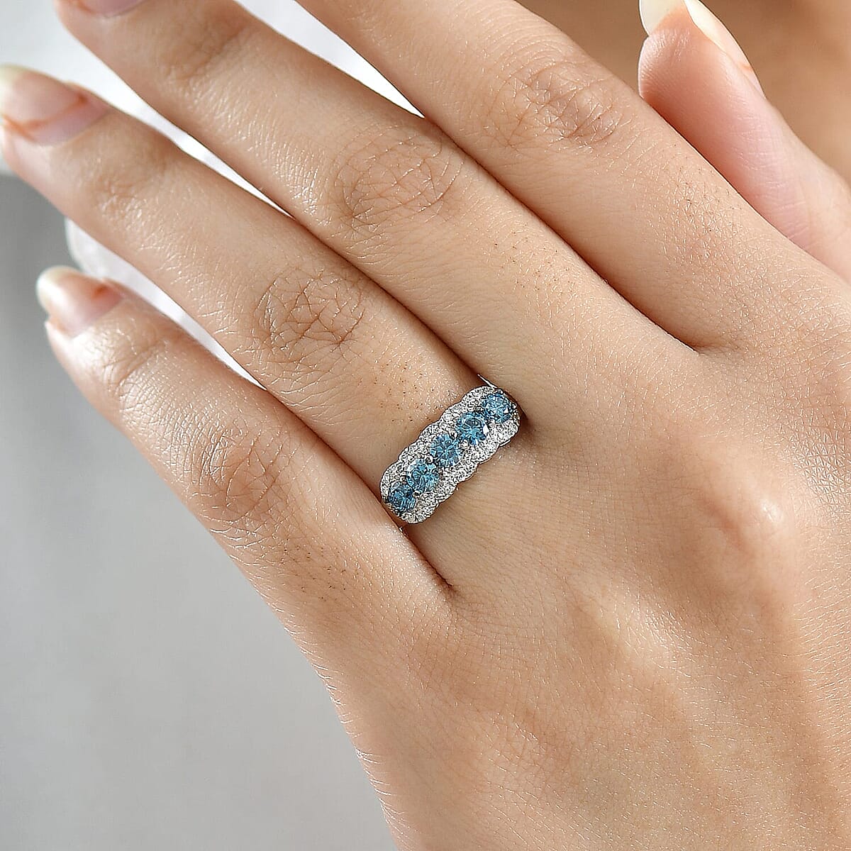 Luxuriant Lab Grown Blue Diamond, White Diamond Ring in Rhodium Over Sterling Silver 1.00 ctw (Size 10.0) image number 2
