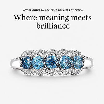 Luxuriant Lab Grown Blue Diamond, White Diamond Ring in Rhodium Over Sterling Silver 1.00 ctw (Size 10.0)