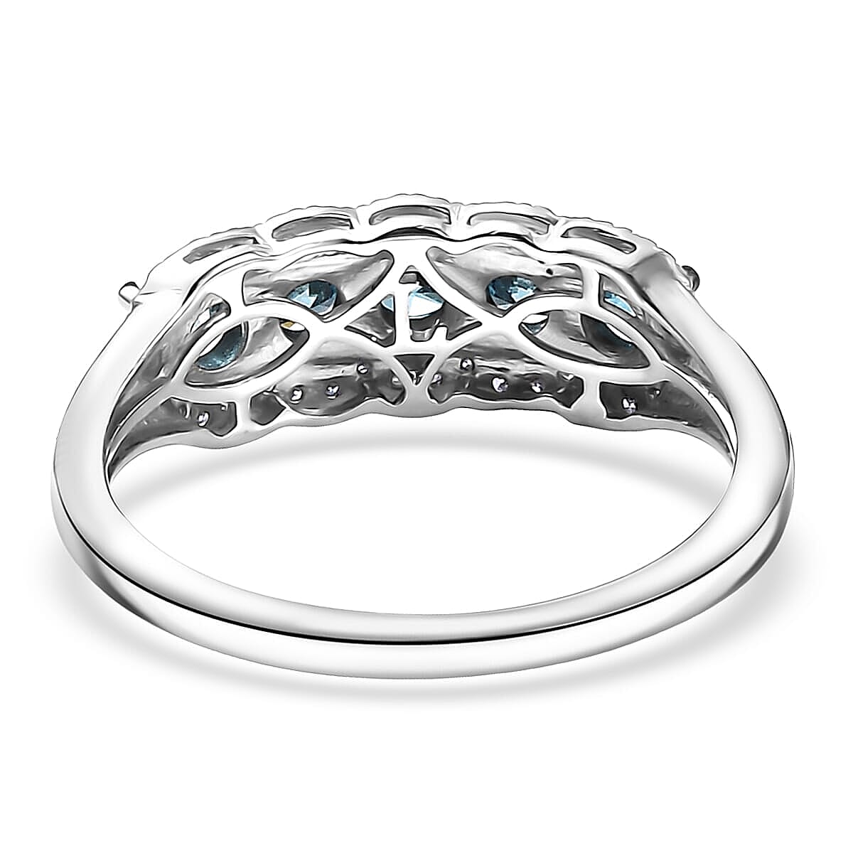 Luxuriant Lab Grown Blue Diamond, White Diamond Ring in Rhodium Over Sterling Silver 1.00 ctw (Size 10.0) image number 4