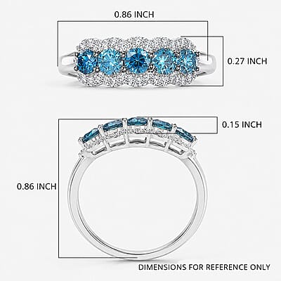 Luxuriant Lab Grown Blue Diamond, White Diamond Ring in Rhodium Over Sterling Silver 1.00 ctw (Size 10.0)