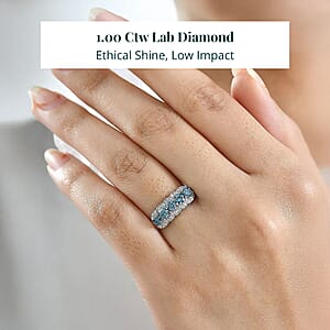 Luxuriant Lab Grown Blue Diamond, White Diamond Ring in Rhodium Over Sterling Silver 1.00 ctw (Size 6.0)