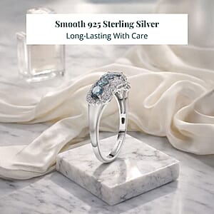 Luxuriant Lab Grown Blue Diamond, White Diamond Ring in Rhodium Over Sterling Silver 1.00 ctw (Size 6.0)