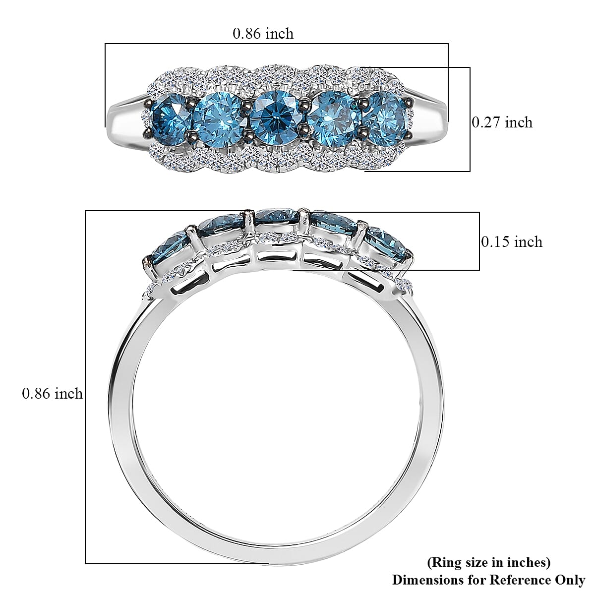 Luxuriant Lab Grown Blue Diamond (IR) and Lab Grown Diamond SI 1.00 ctw Blue Lumin Ring in Rhodium Over Sterling Silver (Size 6.0) image number 5