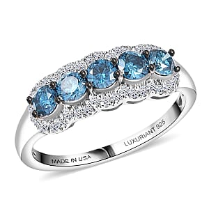 Luxuriant Lab Grown Blue Diamond (IR) and Lab Grown Diamond SI 1.00 ctw Blue Lumin Ring in Rhodium Over Sterling Silver (Size 7.0)