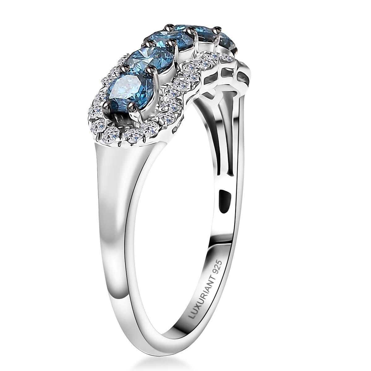 Luxuriant Lab Grown Blue Diamond (IR) and Lab Grown Diamond SI 1.00 ctw Blue Lumin Ring in Rhodium Over Sterling Silver (Size 7.0) image number 2