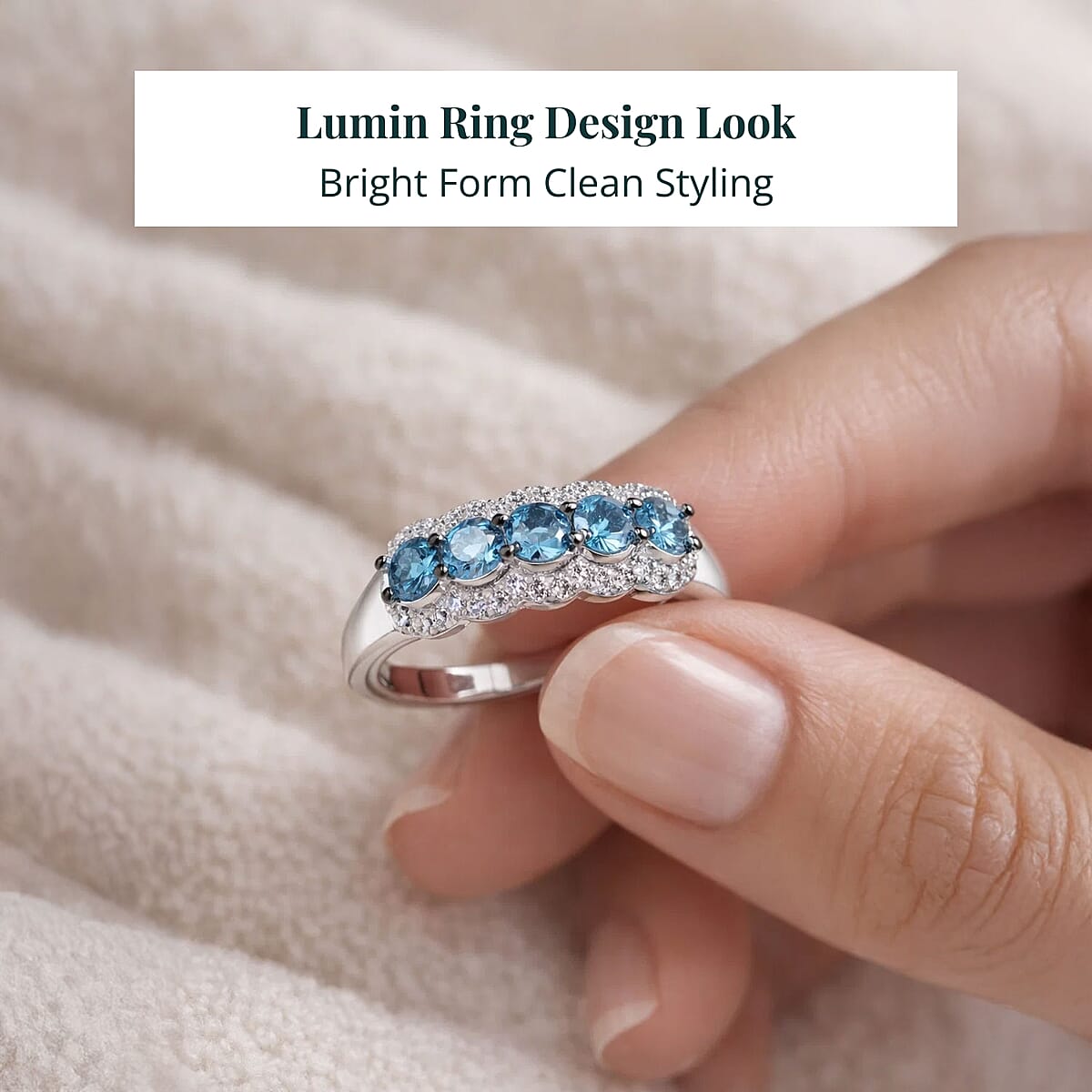Luxuriant Lab Grown Blue Diamond, White Diamond Ring in Rhodium Over Sterling Silver 1.00 ctw (Size 7.0) image number 5