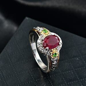 EverTrue Niassa Ruby (FF) and Multi Gemstone 2.25 ctw Ring in 18K YG Plated and Platinum Bond (Size 10.0)
