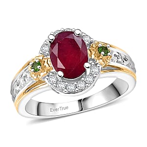 EverTrue Niassa Ruby (FF) and Multi Gemstone 2.25 ctw Ring in 18K YG Plated and Platinum Bond (Size 6.0)