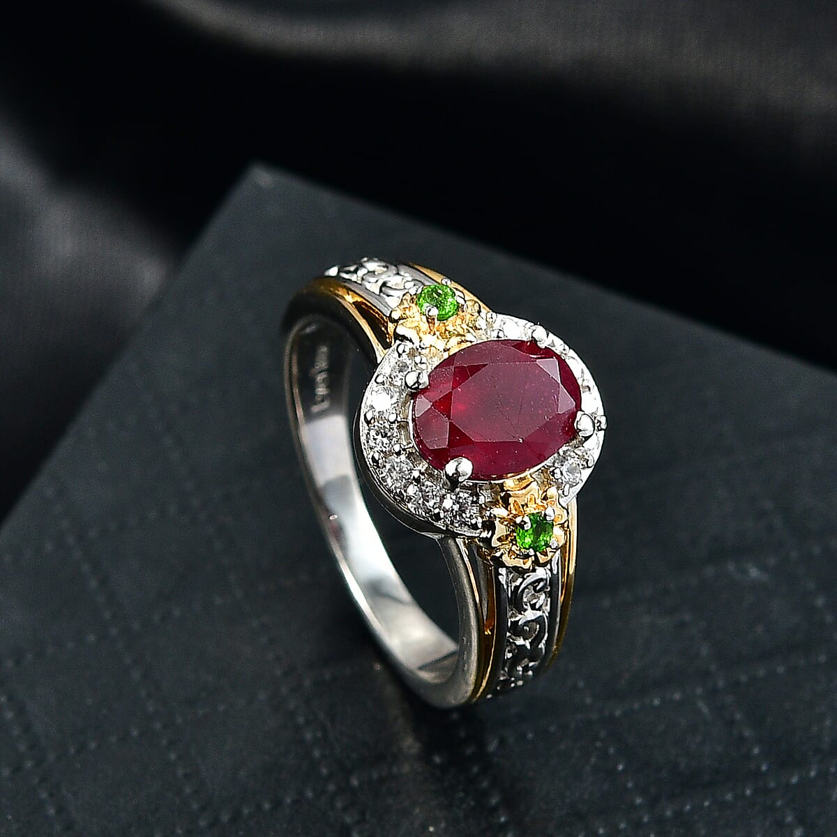 EverTrue Niassa Ruby (FF) and Multi Gemstone 2.25 ctw Ring in 18K YG Plated and Platinum Bond (Size 6.0) image number 1