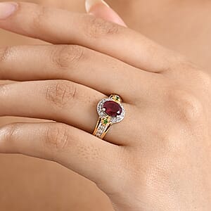 EverTrue Niassa Ruby (FF) and Multi Gemstone 2.25 ctw Ring in 18K YG Plated and Platinum Bond (Size 6.0)