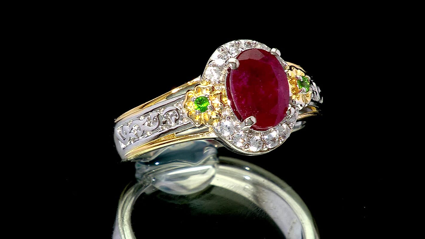 EverTrue Niassa Ruby (FF), Multi Gemstone Ring in 18K YG Plated and Platinum Bond (Size 10.0) 2.25 ctw