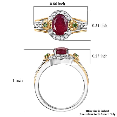 EverTrue Niassa Ruby (FF) and Multi Gemstone 2.25 ctw Ring in 18K YG Plated and Platinum Bond (Size 7.0)