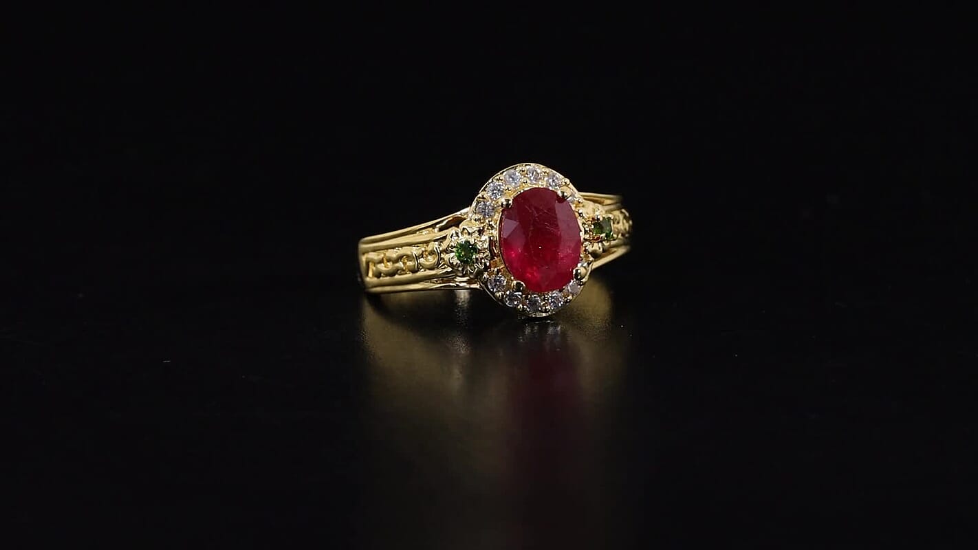 EverTrue Niassa Ruby (FF), Multi Gemstone Ring in 18K YG Plated and Platinum Bond (Size 10.0) 2.25 ctw