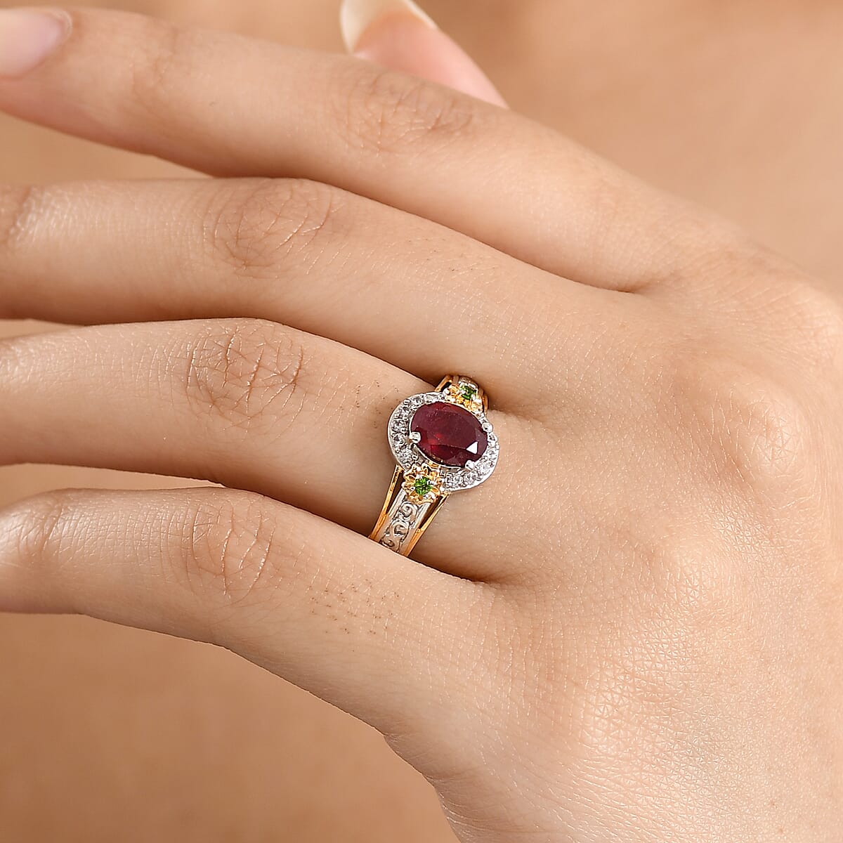 EverTrue Niassa Ruby (FF) and Multi Gemstone 2.25 ctw Ring in 18K YG Plated and Platinum Bond (Size 9.0) image number 2