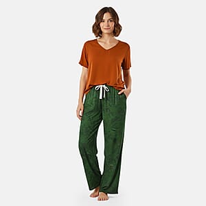 La Marey Green and Brown Casual Basic Tops and Flowy Wide Leg Pants - One Size Fits Most