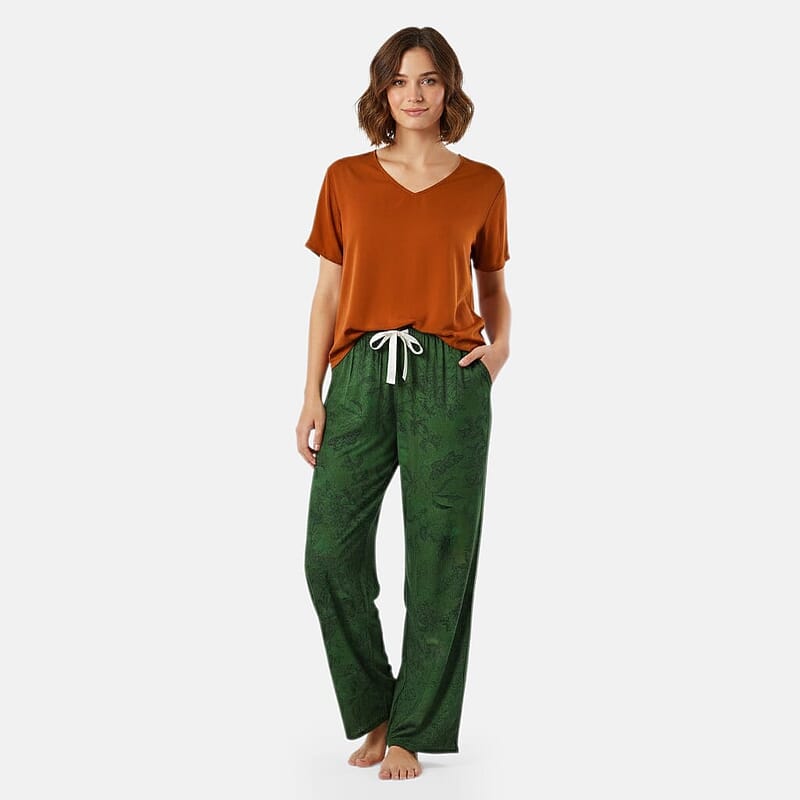 La Marey Green and Brown Casual Basic Tops and Flowy Wide Leg Pants - One Size Fits Most