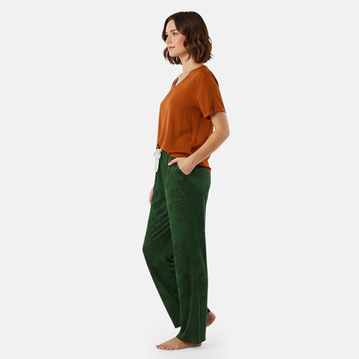 La Marey Green and Brown Casual Basic Tops and Flowy Wide Leg Pants - One Size Fits Most image number 1