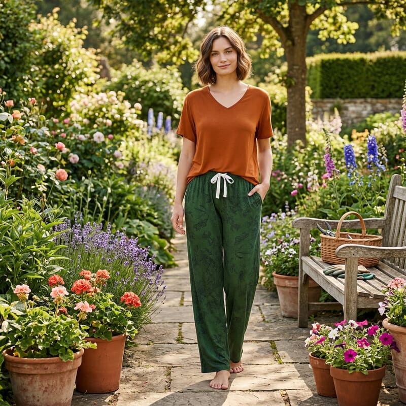 La Marey Green and Brown Casual Basic Tops and Flowy Wide Leg Pants - One Size Fits Most