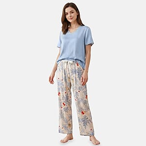 La Marey Light Blue Casual Basic Tops and Flowy Wide Leg Pants - One Size Fits Most