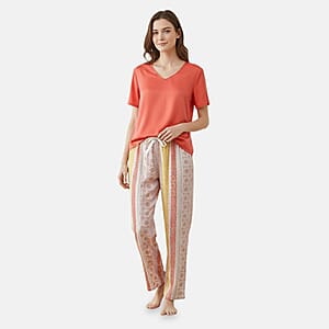 La Marey Orange and Red Casual Basic Tops and Flowy Wide Leg Pants - One Size Fits Most