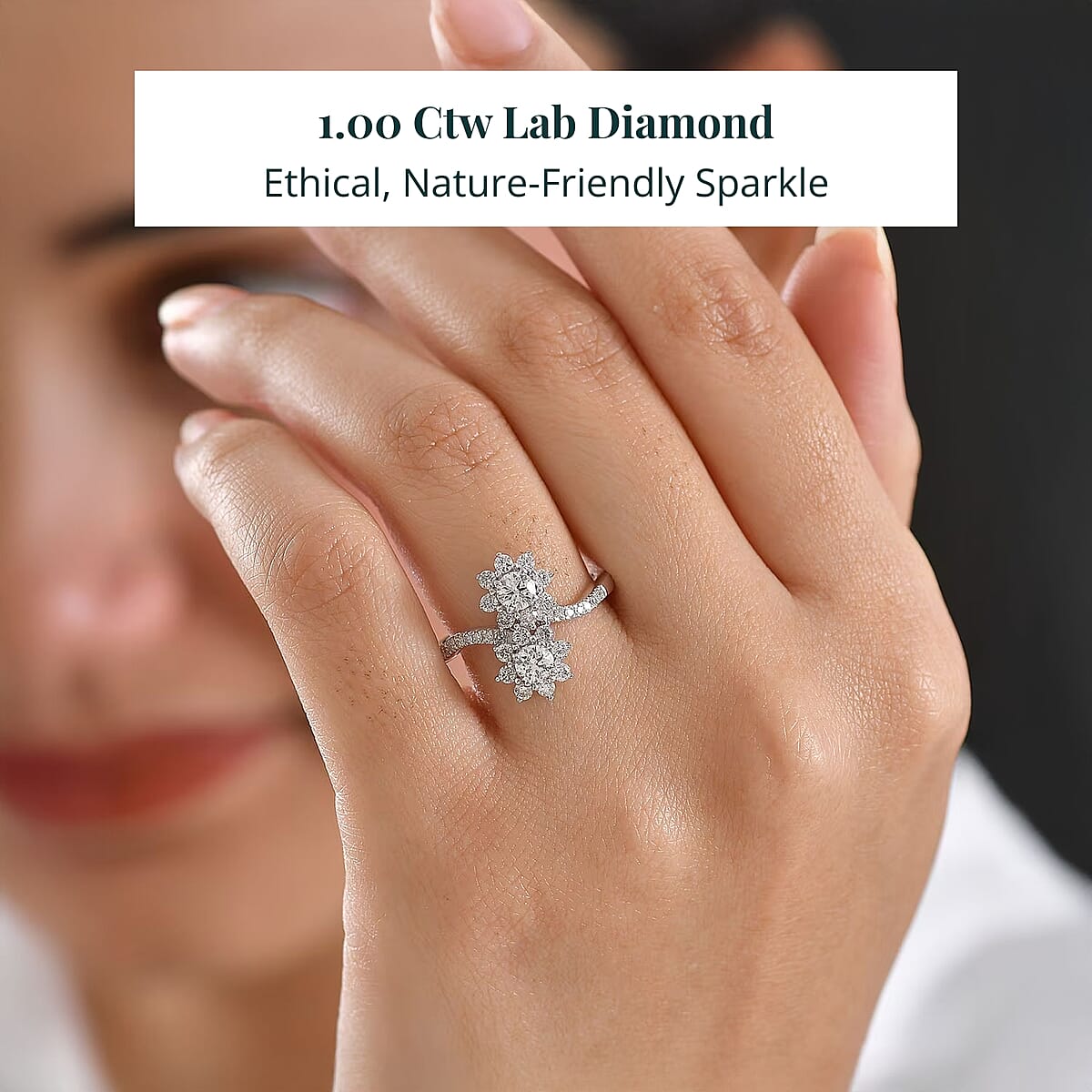 Luxuriant Lab Grown Diamond (G-H, SI) Ring in Rhodium Over Sterling Silver 1.00 ctw (Size 7.0) image number 1