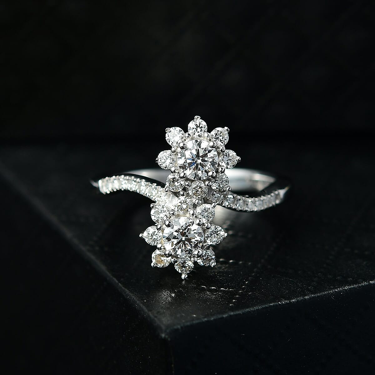 Luxuriant Lab Grown Diamond G-H SI 1.00 ctw Twin Aura Ring in Rhodium Over Sterling Silver (Size 8.0) image number 1