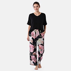La Marey Black Casual Basic Tops and Flowy Wide Leg Pants - One Size Fits Most