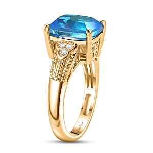 EverTrue Caribbean Quartz and White Zircon 5.40 ctw Ring in 18K Yellow Gold Plated (Size 10.0)