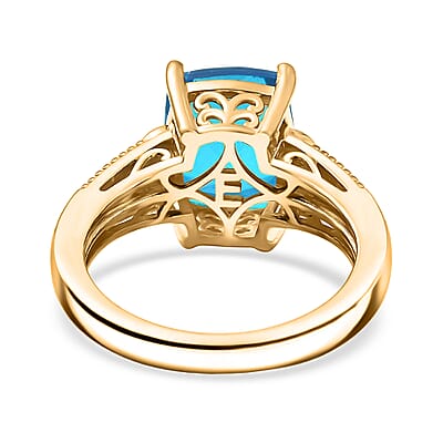 EverTrue Caribbean Quartz (Triplet) and White Zircon 5.40 ctw Ring in 18K Yellow Gold Plated (Size 10.0)