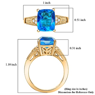 EverTrue Caribbean Quartz (Triplet) and White Zircon 5.40 ctw Ring in 18K Yellow Gold Plated (Size 10.0)